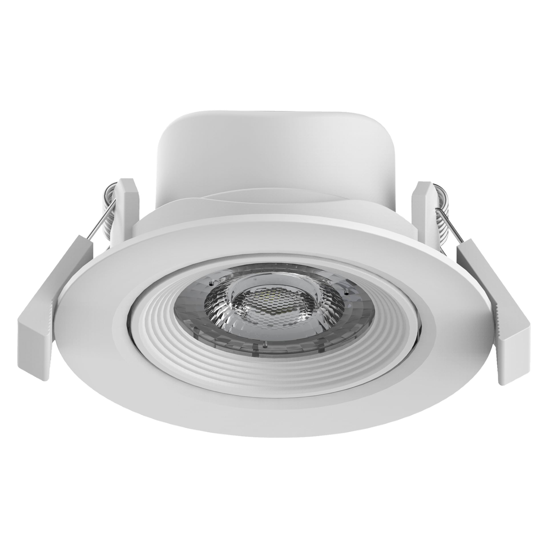 Anslut Downlights LED 3-pack inkluderar vita infällda taklampor, var och en med en cirkulär justerbar list, säkra metallmonteringsfjädrar på båda sidor och en centrallins som passar för inomhusinstallation.