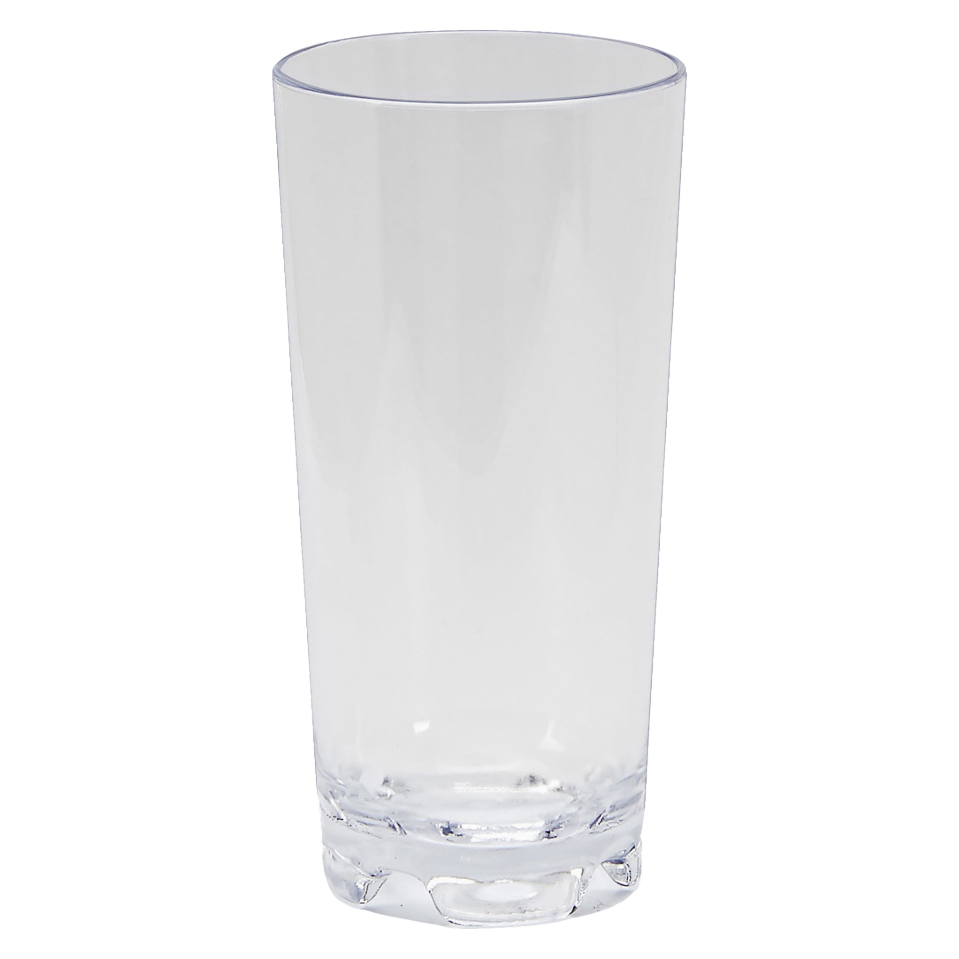 Et klart, tomt plastglass fra Nordiska Plast, kalt Chrystal, står oppreist. Det sylindriske designet har en tykk base og glatte sider.