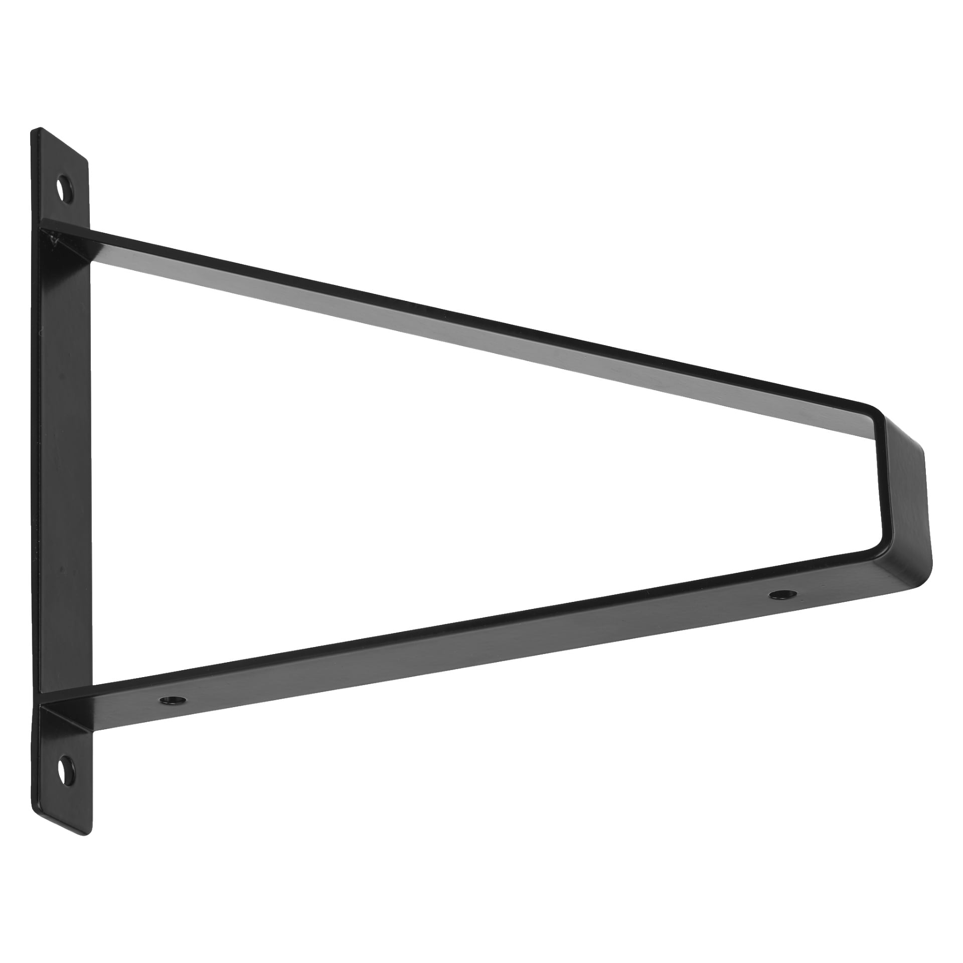Hard Head Bracket er laget av svart metall i en trekantet form, med tre monteringsskruehull – to plassert på den flate basen og ett plassert på den skrå støtten. Overflaten er glatt behandlet med en matt tekstur.