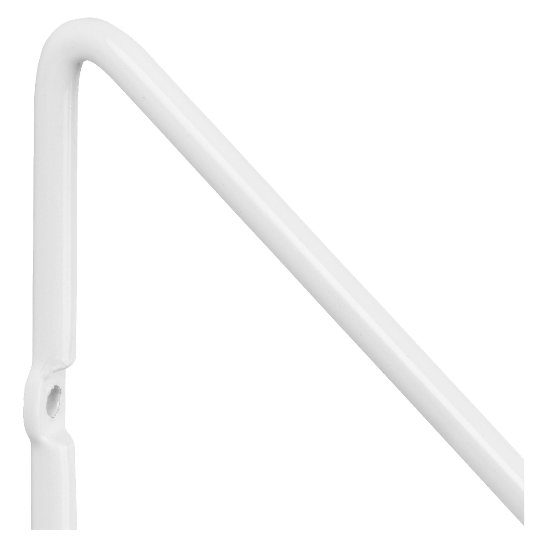 En närbild av ett Hard Head Brackets 2-pack vitt metallfäste, format i rät vinkel med diagonal förstärkning. Det finns ett litet hål nära korsningen mellan de två sidorna.