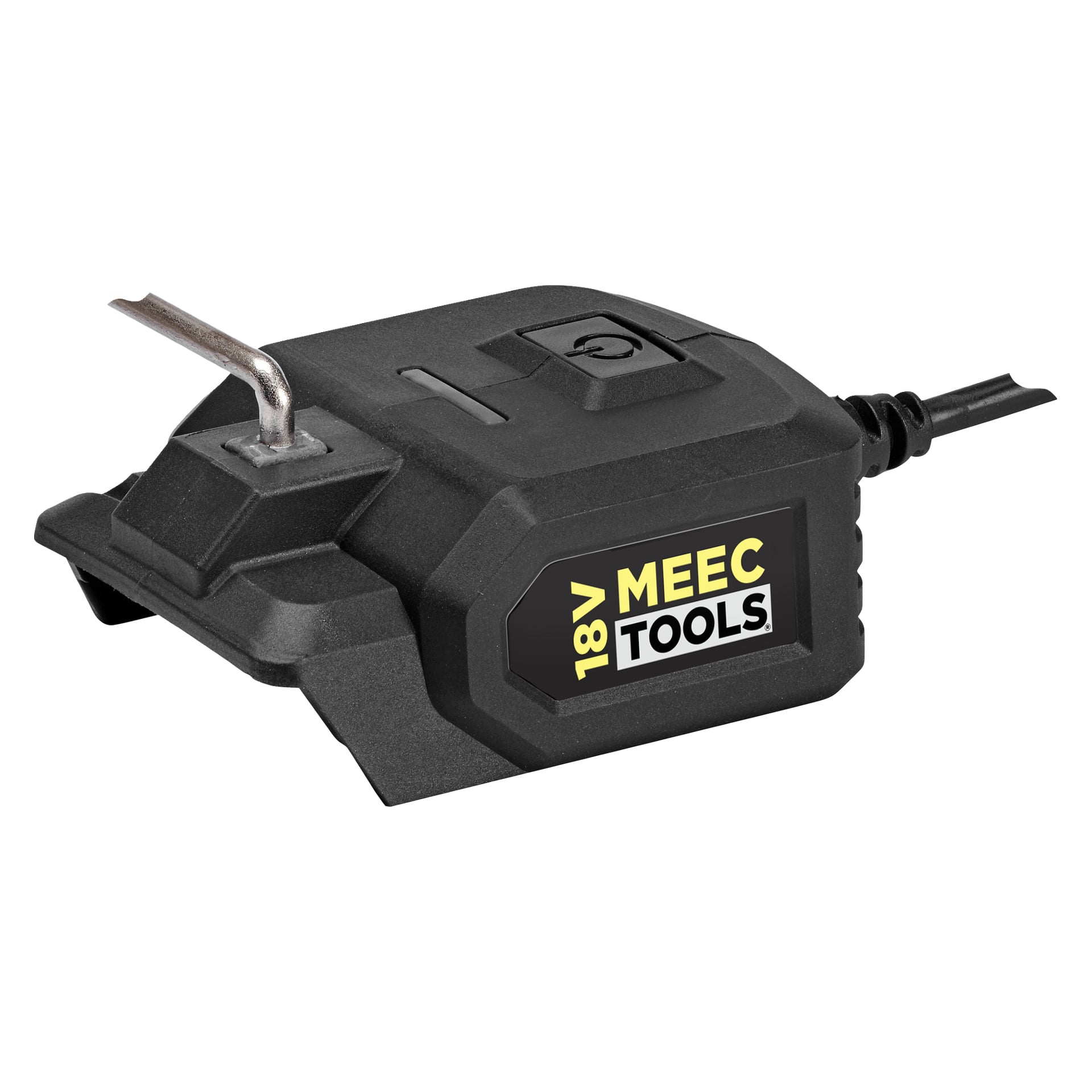 Et svart batteridrevet loddebolt merket SI-18V HOME 500 og Meec Tools Multiseries, med en metallspak, en bryter på toppen, en strømkabel og en gul og svart sideetikett.