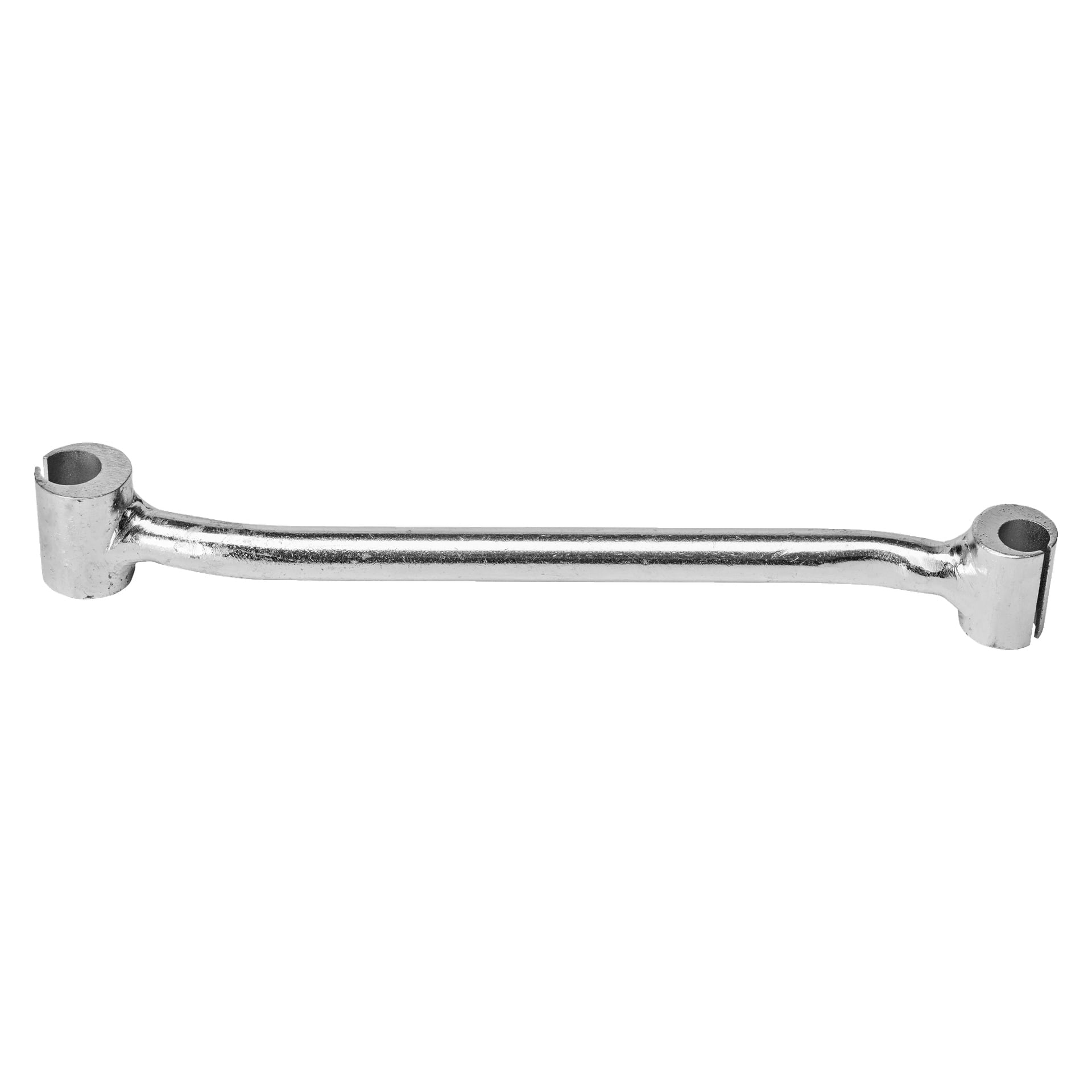 En metall Hard Head Hinge rättjärn med en lätt böjd axel och slutna öglor i två olika storlekar i varje ände, designad för att vrida bultar eller muttrar.