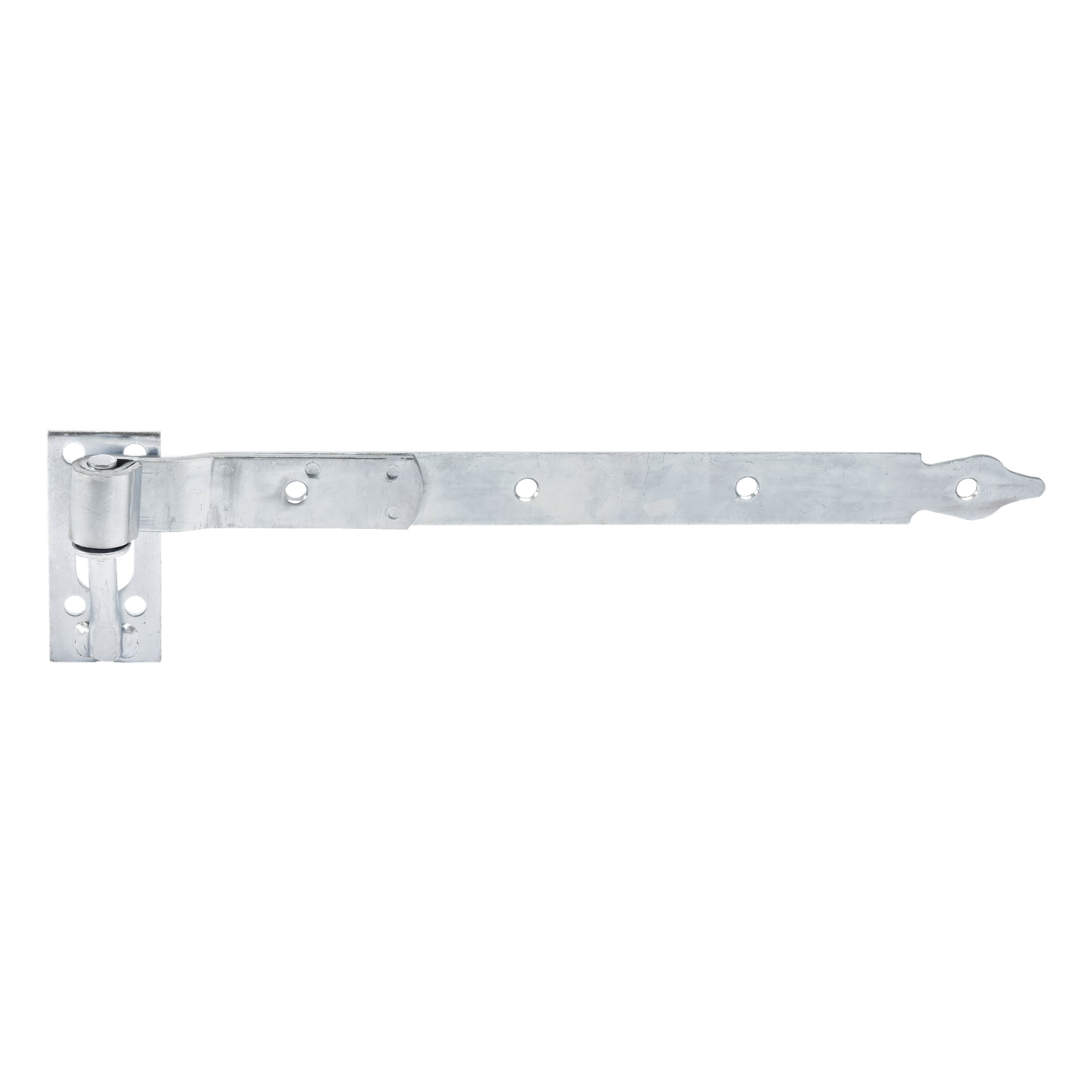En to-pakning med Hard Head Strap-hengsler vises, hver laget av metall med en rektangulær monteringsplate på venstre side med tre runde hull for installasjon, og en avsmalnende spiss ende på høyre side, egnet for å sikre dører, porter eller skap.