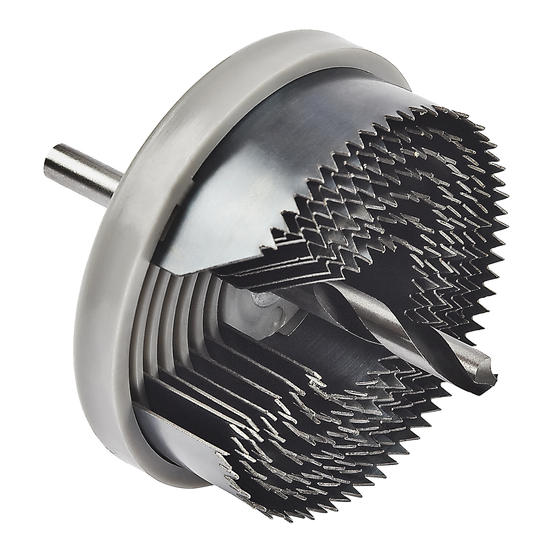 Bosch Hole Saw 7-delt sett leveres med flere sirkulære blader, et sentralt bor og en sylindrisk holder for å lage hull i tre, plast eller metall.