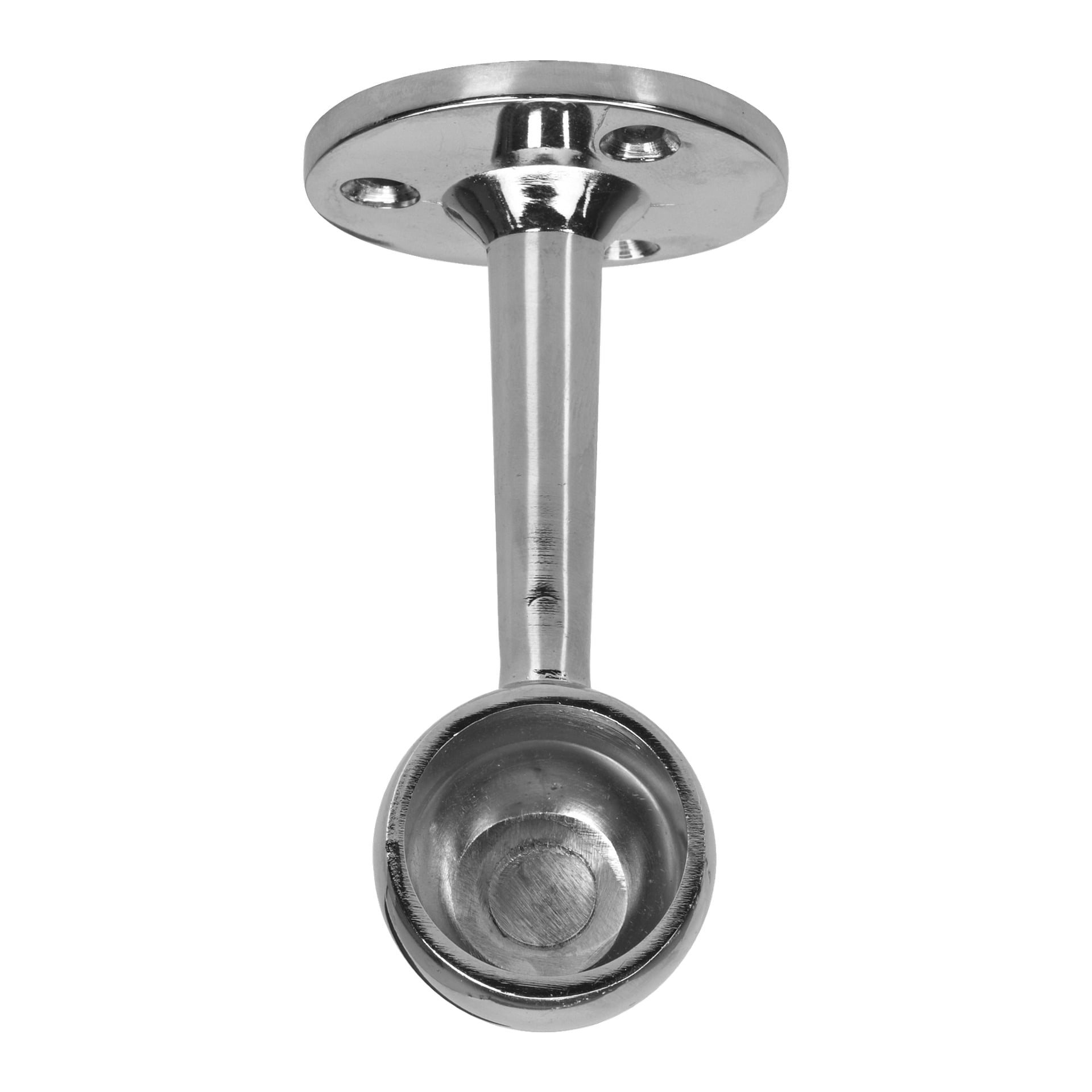 En 2-pakning med harde rørholdere inkluderer solide metallbraketter med runde baser og sylindriske holdere, bygget for å støtte stengene sikkert. Hver brakett har skruehull for enkel festing til vegger eller tak.