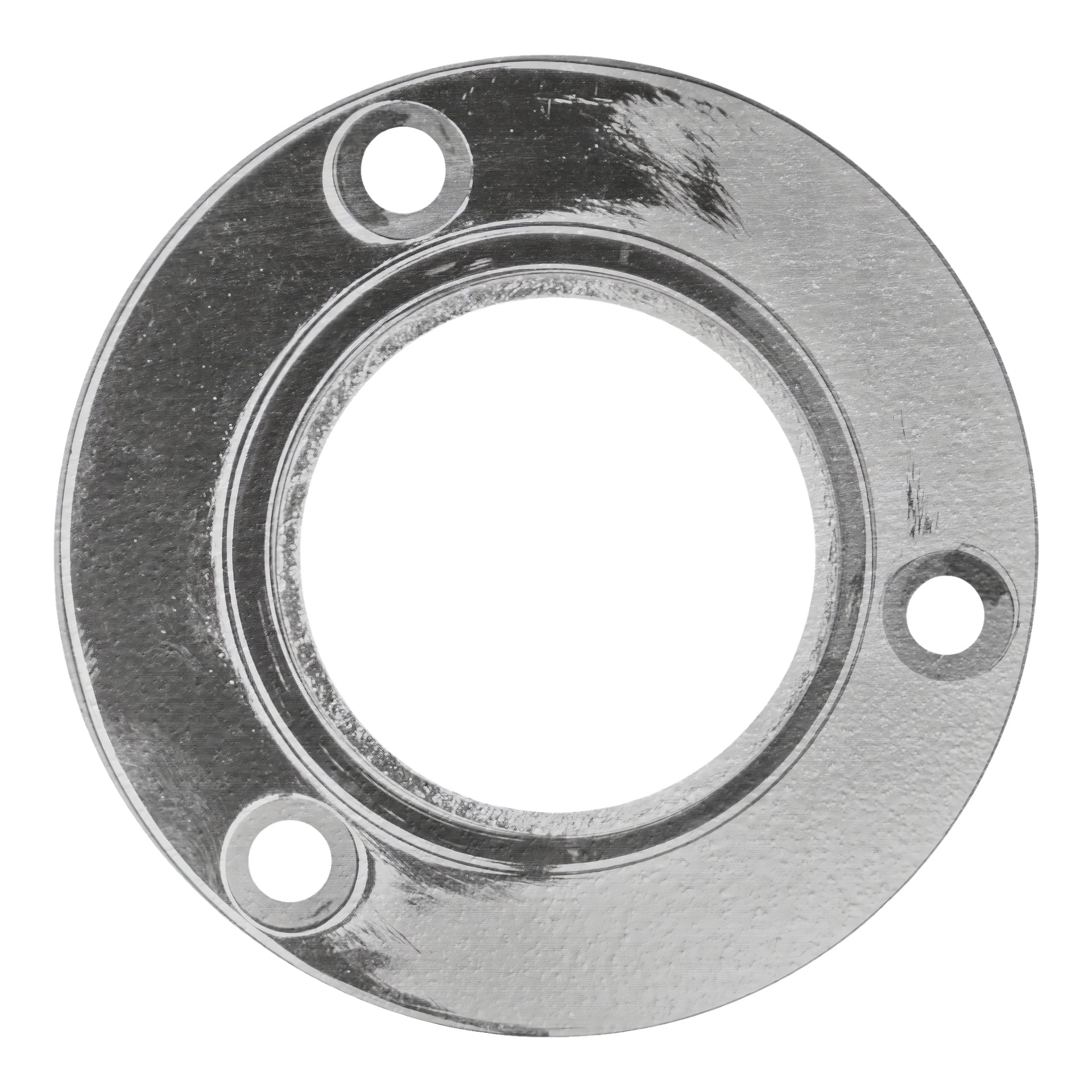 To runde metallflenser, "Holder 2 pack", fra Hard Head, hver med en stor sentral åpning og fire jevnt fordelte skruehull langs kanten. Flensene har en subtilt blank, teksturert overflate.
