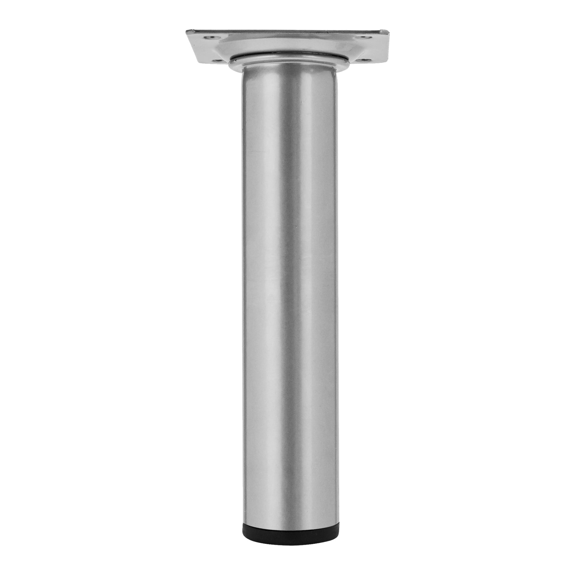 Et Hard Head Furniture-ben med en sylindrisk metallkropp, en flat monteringsplate på toppen og en svart base nederst.