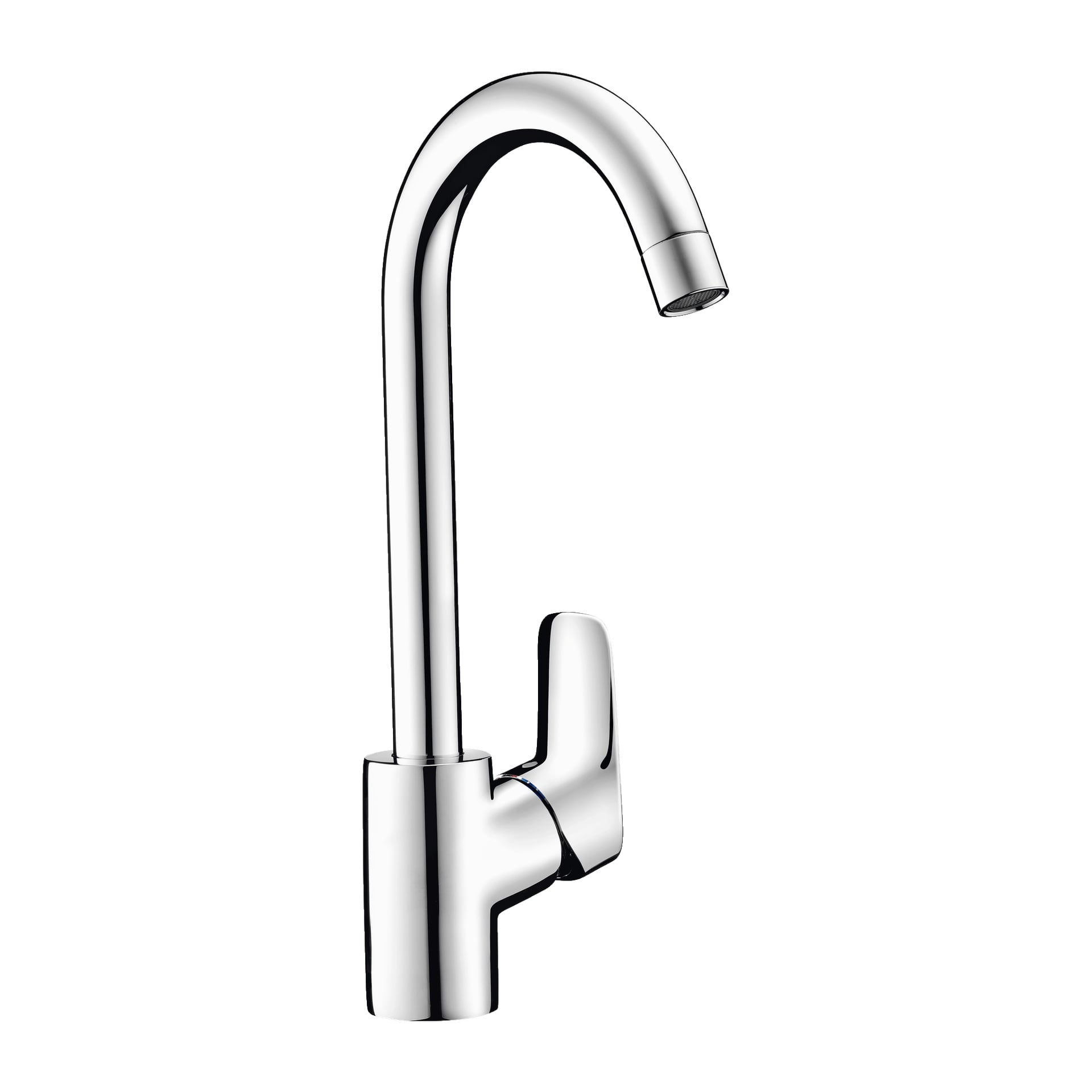 Hansgrohe MyCube kjøkkenmikserkran i krom med en høy buet svingbar tut og et sidemontert enkelt håndtak.