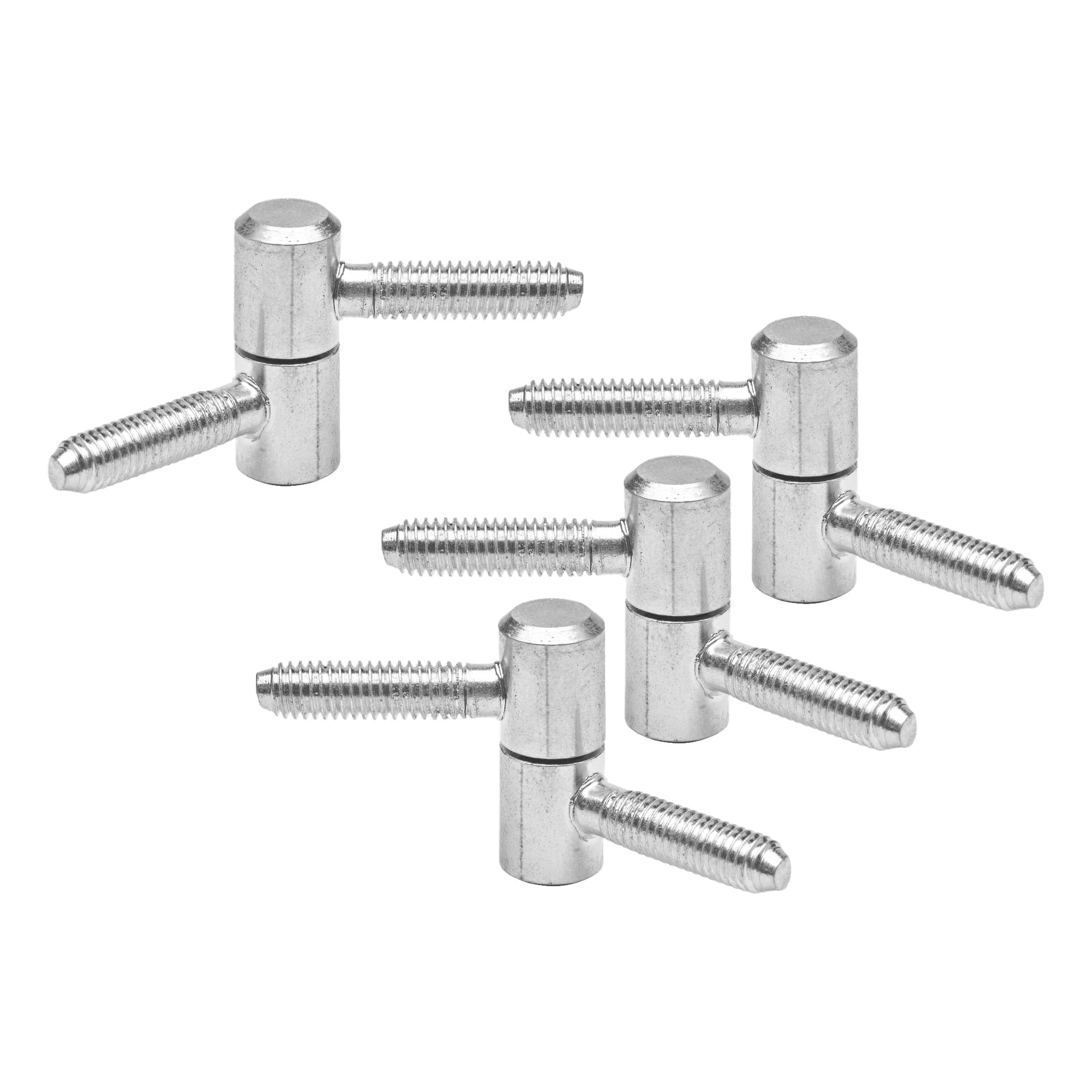 Fyra Hard Head Stud-gångjärnsstöd med cylindriska kroppar och horisontella gängade axlar är prydligt arrangerade.