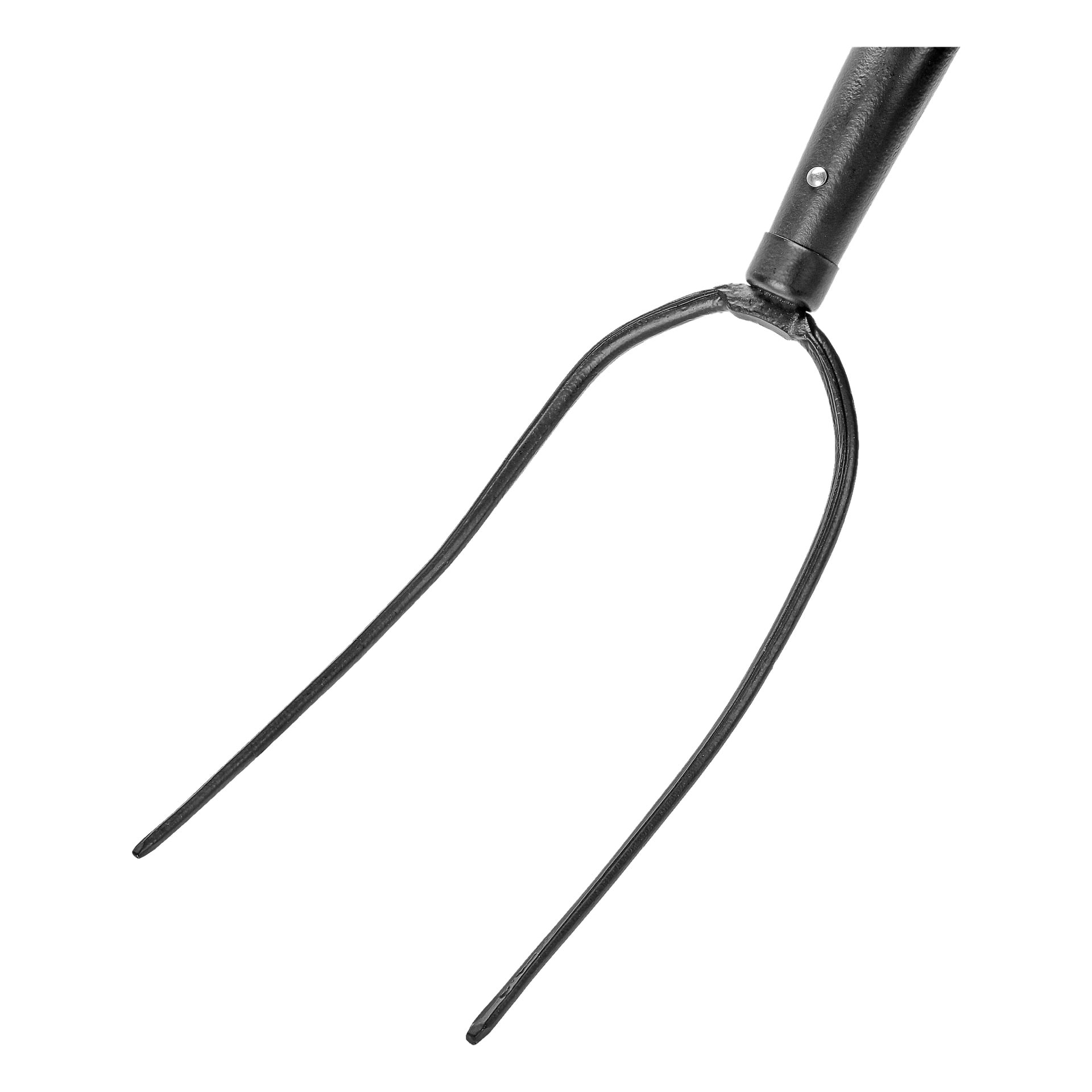 Hard Head Pitchfork er et metallverktøy med to lange klør og et trehåndtak. Teksten på produktet lyder: The Hard Head Pitchfork.