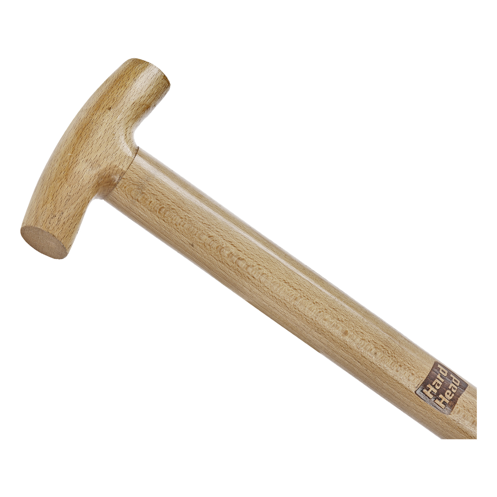 En Hard Head Pitchfork med T-formet hode og rett håndtak vises, med en produktetikett nær bunnen av håndtaket som lyder Hard Head.