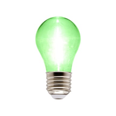Ansluts LED-festlampa lyser och visar sin gröna finish och silverfärgade skruvbas.