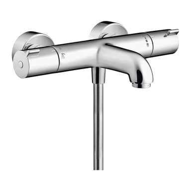 Chrome Hans Grohe rör-/duschmixer MyFox termostatisk duschmixer med två sidorattar och en central krankransrör.
