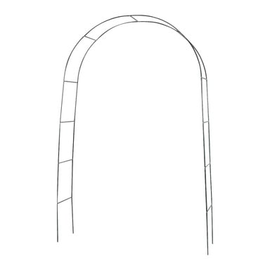 Hard Head Rose Arch är en minimalistisk metallträdgårdsstruktur med en böjd topp och öppna sidor, designad med jämnt fördelade horisontella stänger längs varje sida. Dess enkla design framhäver dess funktionella elegans.