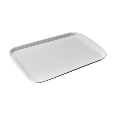 Et rektangulært hvitt plastfat fra Menuett med subtilt hevede kanter vises i et oversiktsbilde.