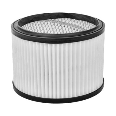 Ett Meec Tools HEPA-filter designat för kraftiga dammsugare, med plisserade vita tyger, svart kant på toppen och botten samt ett inre nätstöd.