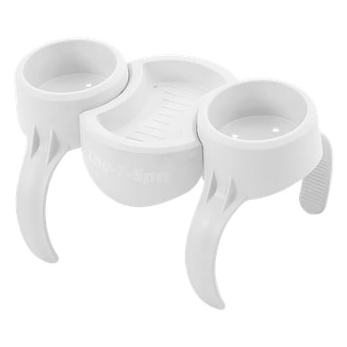 Hvit plast Bestway spa-koppholder med to koppholdere og et midtbrett med preget tekst Lay-Z-Spa.