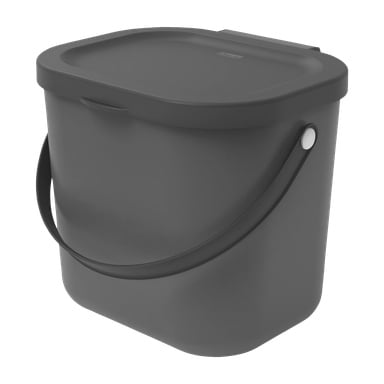 Hard Head Recycling Container on harmaa muovinen säiliö, jossa on tukevasti sopiva kansi, kestävä kahva ja suorakaiteen muotoinen muotoilu, jossa kulmat pyöristetään.