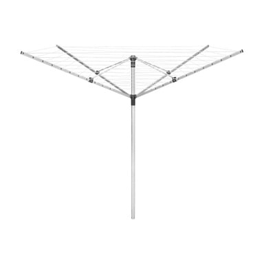 Łytarz Menuett Rotary posiada centralny metalowy słup oraz kilka poziomych ramion z linkami do wieszania prania, ułożonych w kształt parasola.