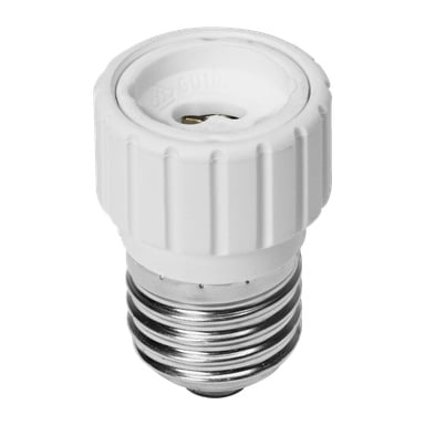 Anslut E27 till GU10 lampsockeladapter i vitt, med metallskruv och GU10-kontakt.
