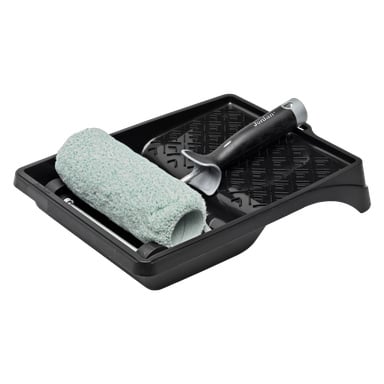 Et Jordan Roller kit Ultimate inkluderer en malingsrulle med et lysegrønt lokk og et svart plastbrett med teksturert detaljering, klargjort for maling eller dekorasjon.