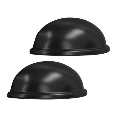 Ett par matchande svarta koppformade handtag från Hard Head med släta ytor och en diskret kant nära basen. Kommer i ett paket om två.