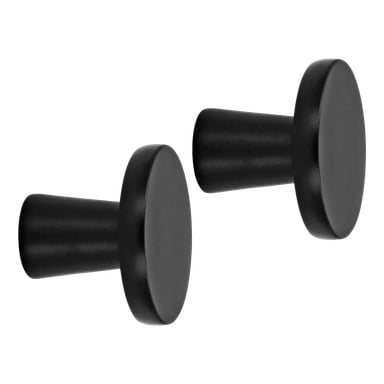 Et par svarte Hard Head Knob veggkroker med brede, flate, runde fronter vises side om side, tilgjengelig som 2-pakning.