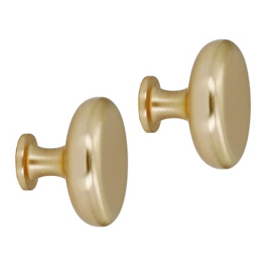 To gullfargede metall Hard Head Knobs, solgt som 2-pakning med korte stammer, vises i en liten vinkel.