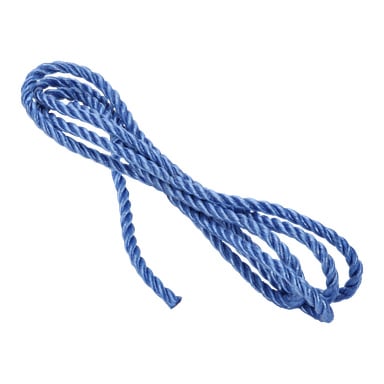 Eine blaue Spule aus Hard Head Polypropylen-Seil ist locker in einer Acht-Form angeordnet.