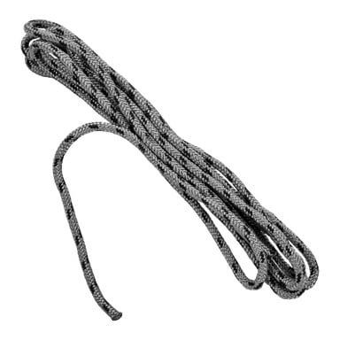 Ett enda Hard Head Leisure-rep med ett grått och svart mönster är löst lindat med ena änden som sträcker sig utåt.