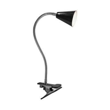 En svart Anslut Clamp LED-strålkastare har en flexibel silverfärgad gåshals och en konisk nyans.