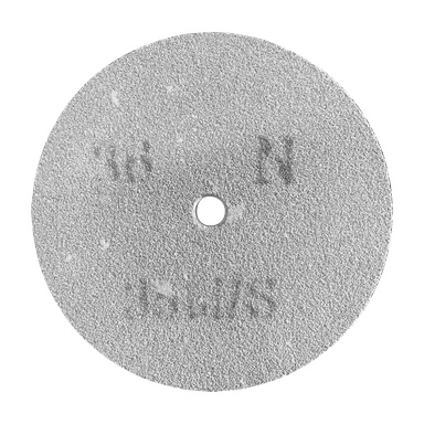 En cirkulär, silvergrå Meec Tools slipskiva med grov, texturerad finish och ett litet hål i mitten. Ytan visar blekt text som till stor del är oläslig.