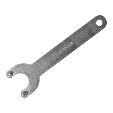 Klucz hakowy Meec Tools z podwójnymi bolcami na jednym końcu i otworem na przeciwnym.