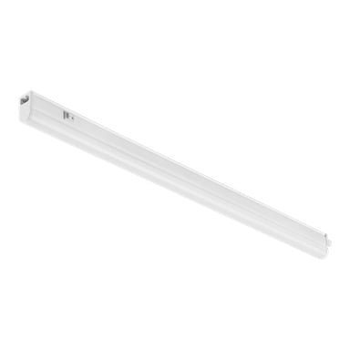 Anslut Worktop LED on valkoinen, suorakaiteen muotoinen nauhavalaisin, jossa on kytkin ja virtaliitäntä toisessa päässä. Sen minimalistinen muotoilu sopii sekä kattoon että seinään.