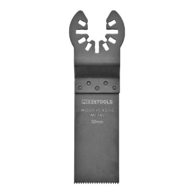 Tarcza piły Meec Tools o średnicy 32 mm, odpowiednia do cięcia drewna, plastiku i metalu, z uniwersalnym nacięciem i prostym rzędem zębów wzdłuż dolnej krawędzi.