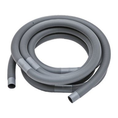 En Swim fun bassengslange med et grått, sammenrullet, bølgeblikkdesign og åpne ender for å drenere væsker eller ventilasjon.