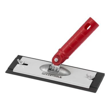 Ett Meec Tools fogat slipverktyg med rektangulär metallbas, vingmuttrar i båda ändar och ett rött handtag, med Meec Tools-etiketten på basen.