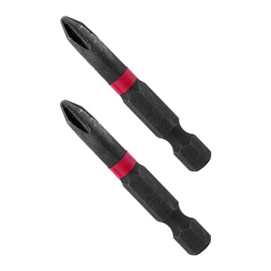 Två Meec Tools Bits Phillips-skruvmejselbitar, som säljs i 2-pack, har svart finish med röda band och hexagonala baser.