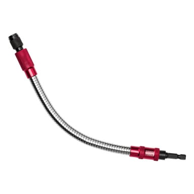 En segmenterad, böjbar Meec Tools Bit Holder har en metallisk kropp med röda och svarta detaljer i varje ände, vilket gör den idealisk för att nå skruvar i trånga utrymmen.