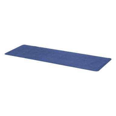 En blå Kayoba yogamatta med en texturerad yta ligger platt, med lätt rundade hörn och ser ren och oanvänd ut.
