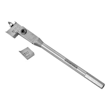 Esillä on Meec Toolsin säädettävä metallinen puuporanterä, jossa on selkeästi erottuva leikkausreuna, ja sen vieressä on erillinen segmentti, jossa lukee 15/35.