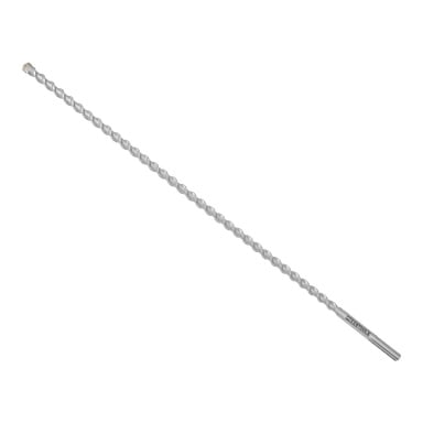 En Meec Tools hammarborr med ett långt silverskaft med spiralräffling, en vass spetsig spets och en cylindrisk skaft visas i vinkel.