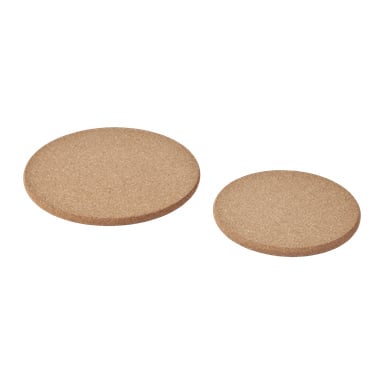 Två runda kork-Trivet 2-packbitar i olika storlekar.