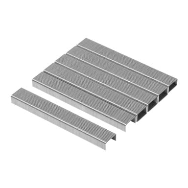 Zbliżenie pokazuje kilka rzędów opakowań Meec Tools Staples 1000, starannie ułożonych, z jednym rzędem oddzielonym od reszty.