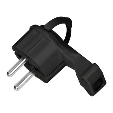 Szczegółowy widok Duwi Plug pokazujący jego dwa okrągłe metalowe bolce i boczną pętlową rączkę.