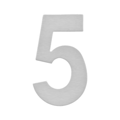 Hard Headin suuri hopeanhohtoinen metallinhohtoinen itsekiinnittyvä numero 5 on esillä ja siinä on harjattu tekstuuri, joka luo tyylikkään ja modernin ilmeen.