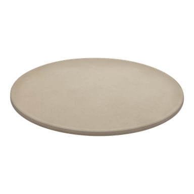 Pyöreä, beige keraaminen pizzakivi Burns & Barklesilta, jossa on hienovaraisesti korotetut reunat ja sileä, yksinkertainen pinta.