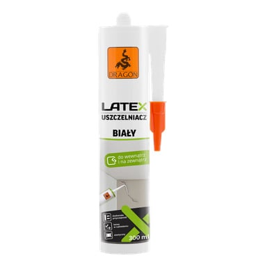 Tubka Dragon Latex Seala o pojemności 300 ml z spiczastą dyszą i pomarańczową nakrętką. Etykieta prezentuje szczegóły produktu i podkreśla jego skuteczność zarówno w pomieszczeniach, jak i na zewnątrz.