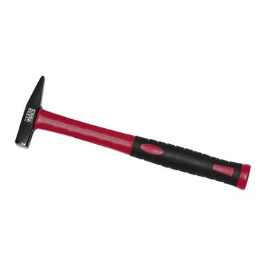 Młotek z pazurem Meec Tools z czarno-czerwoną gumową rękojeścią i metalową głowicą, która ma zarówno spiczasty pazur, jak i płaską powierzchnię.