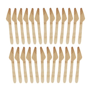 Tjugofyra Papstar-träknivar från ett 25-pack set är arrangerade i två prydliga rader om tolv, jämnt fördelade och alla med sågtandade eggar pekande uppåt.